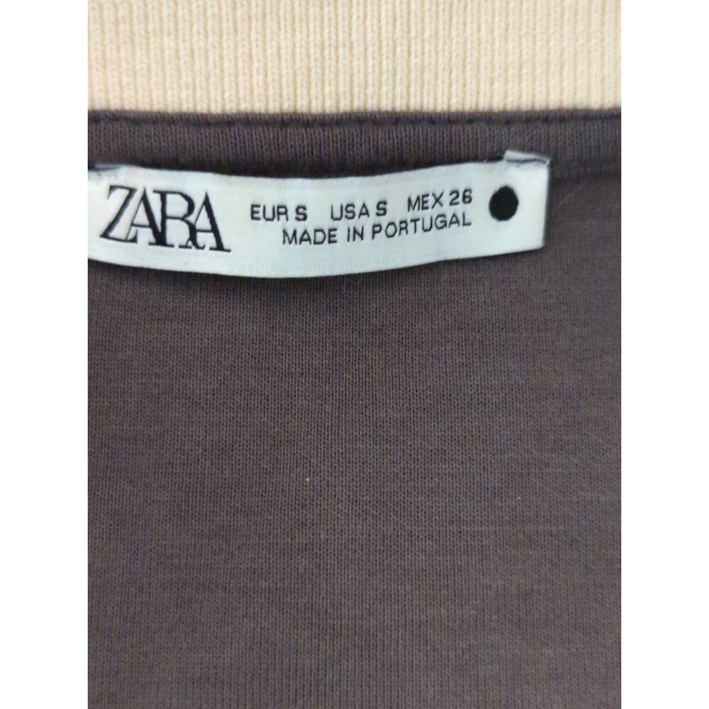 Zara Brown & Cream Polo Shirt Women's Small Oversized Cotton Contrast Collar‎ - Picture 8 of 9